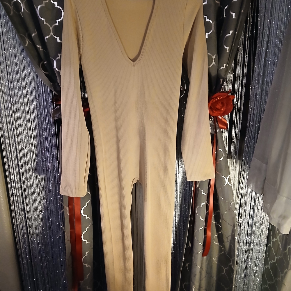 PINK Dot. Tan Skinny Jumpsuit